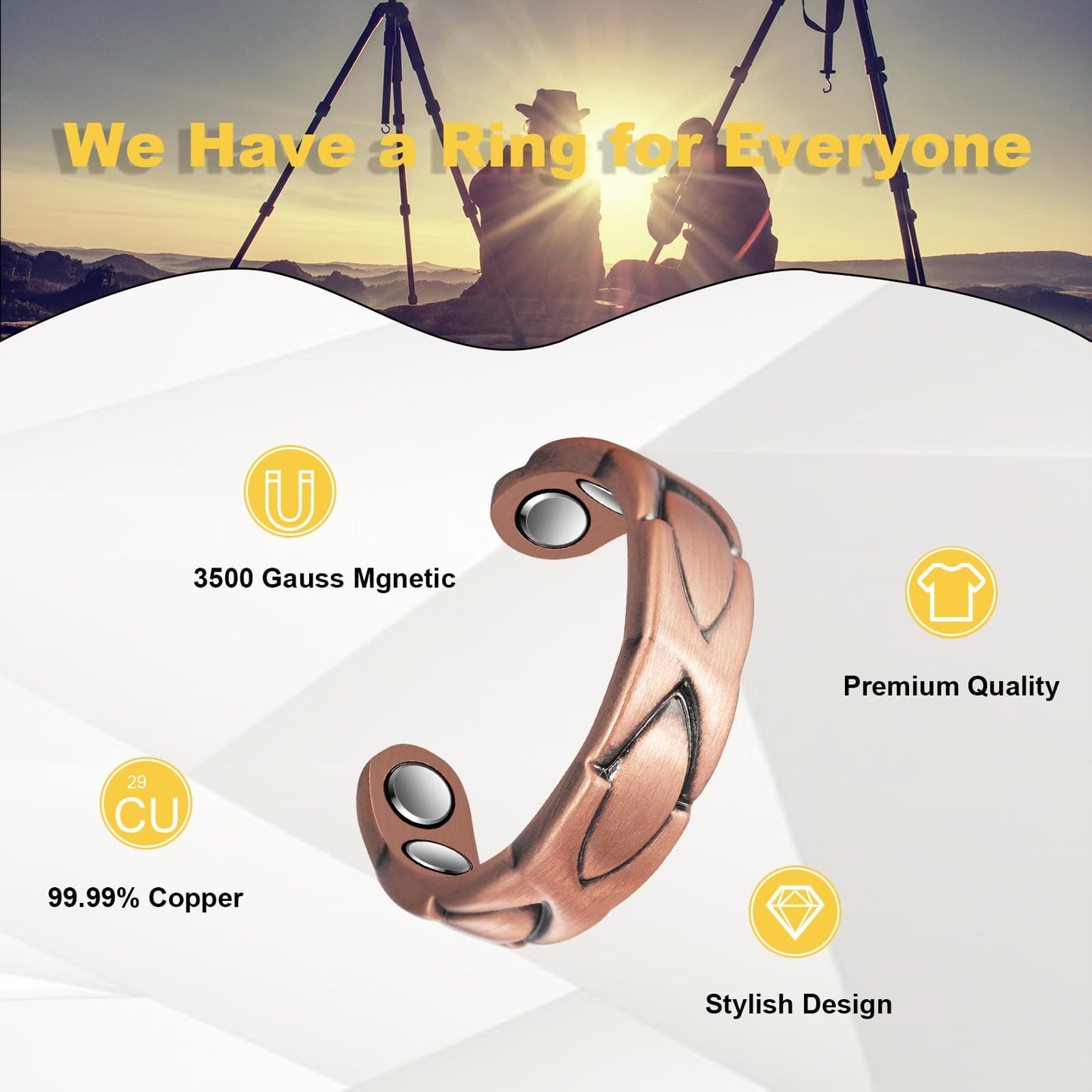 EnerMagiX Copper Rings for Women, Pure Copper Adjustable Rhombus Magnetic Ring,Copper Jewelry (0936Q)