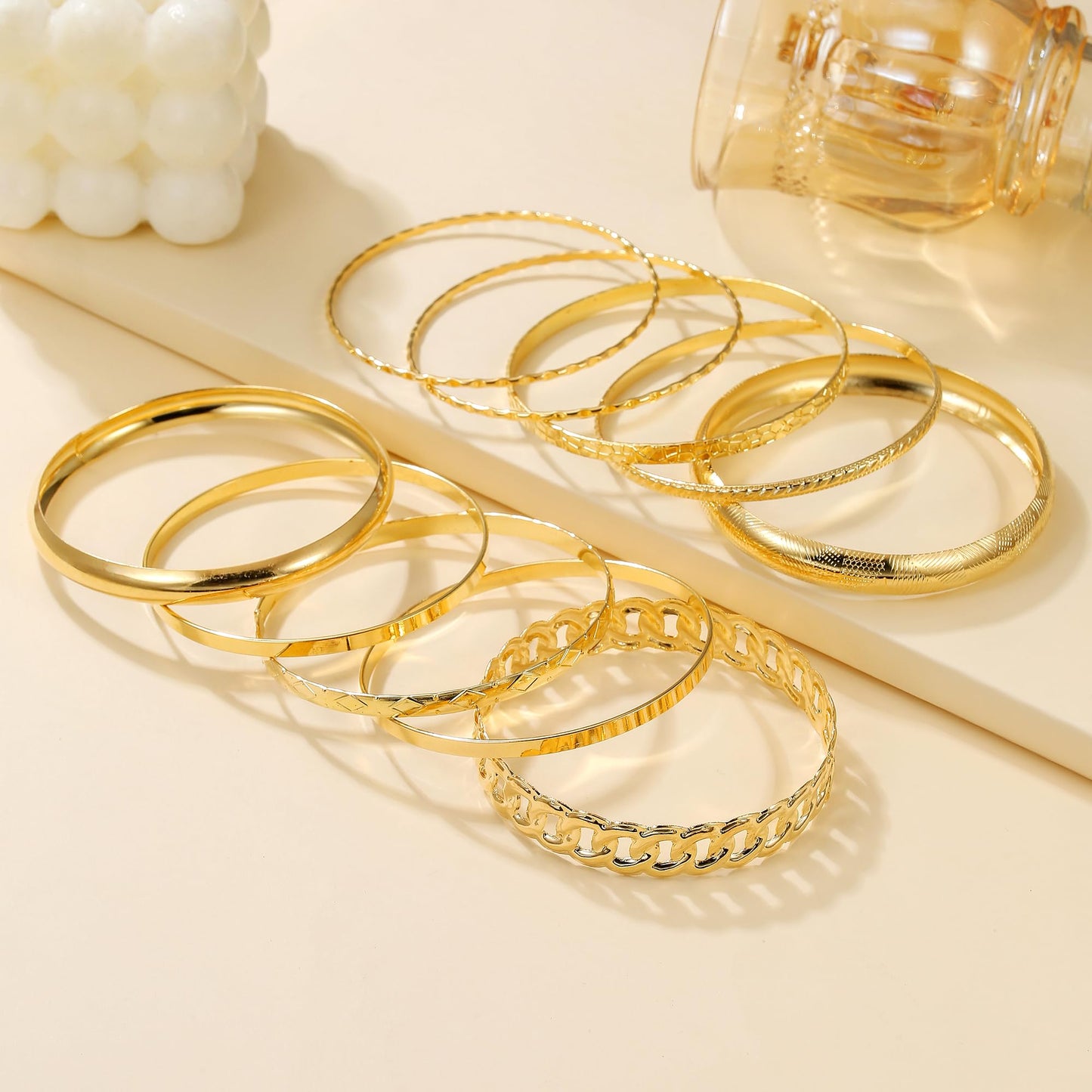 AYWFCBF Gold Bangles for Women, 10 Pcs Boho Stackable Bracelets Multi Layer Textured Chunky Bracelets Jewelry Set for Women