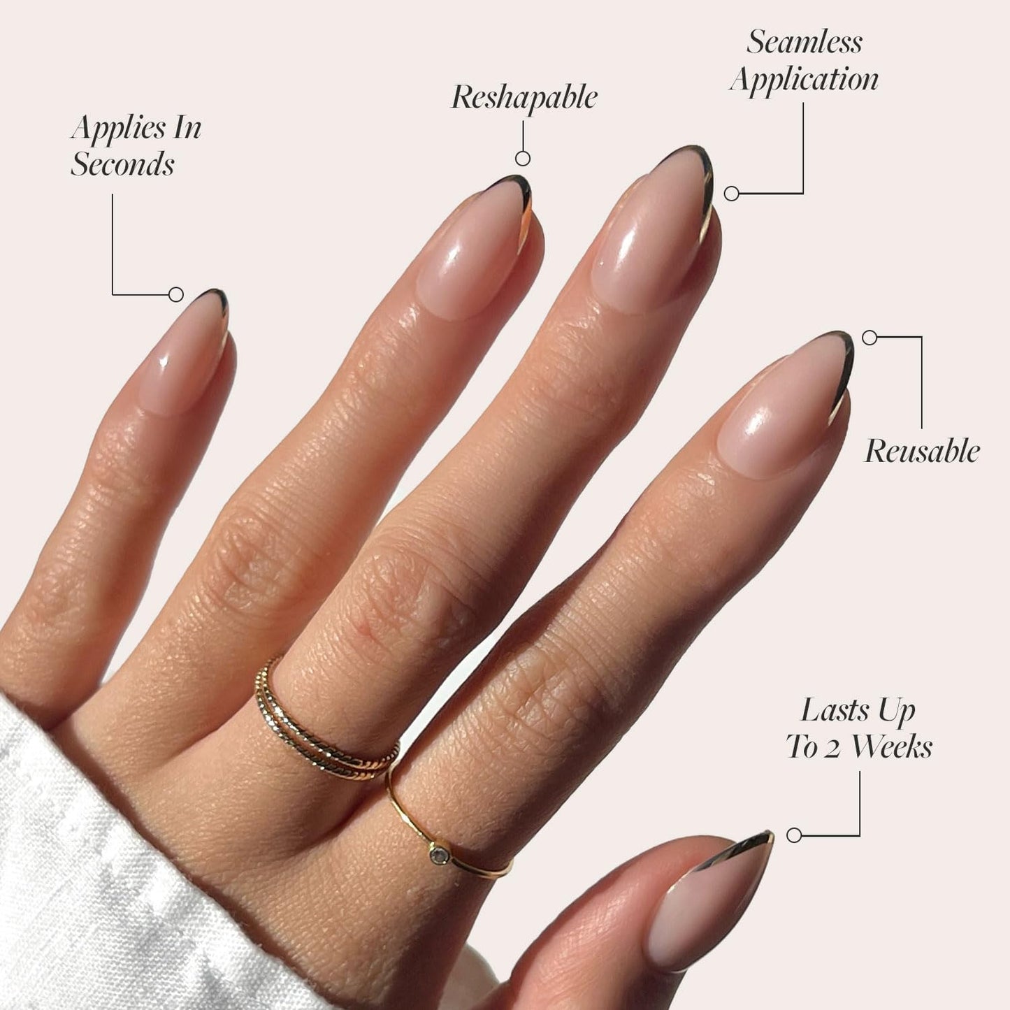 Glamnetic Press-On Nails & Adhesive Nail Tabs - Gold Standard | Short Almond Fake Nails with Gold French Tips | 15 Sizes - 30 Nail Kit with Adhesive Tabs