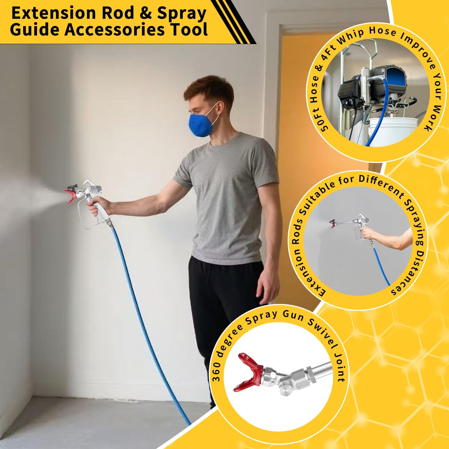 23 Pcs 3600PSI Paint Sprayer Gun Kits,with 50Ft High Pressure Hose,Extension Pole & Spray Tips & Filters &Nozzle Seat etc,Compatible With Graco 390 395 490 495 595 695 795 1095 Airless Sprayer