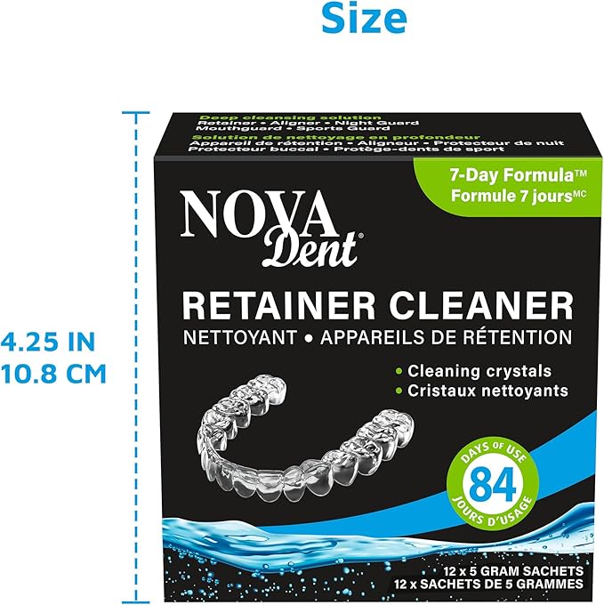 Novadent Retainer Cleaner – for Aligner, Night Guard, Mouthguard, Sports Guard - 84-Day (12 sachets)