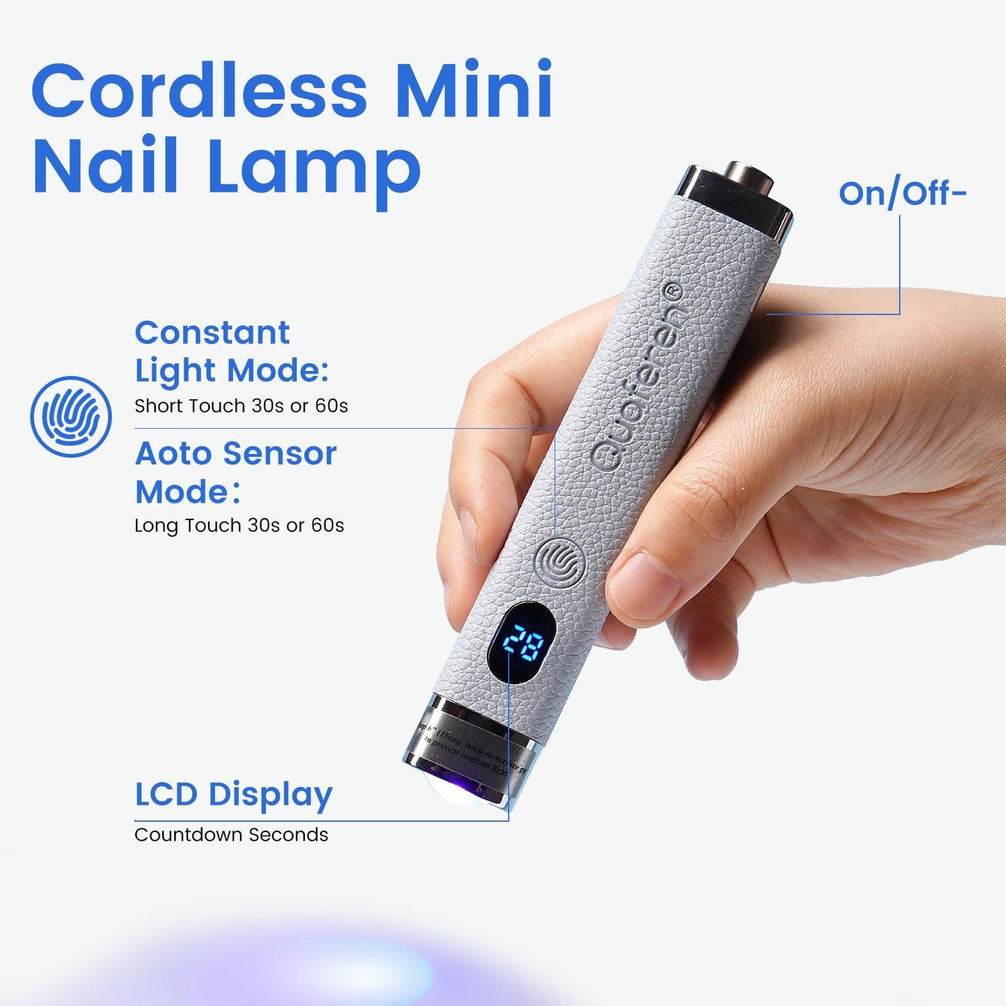 Quaferen Mini Handheld UV Light for Gel Nails with Stand, Rechargeable Flash Cure Nail Lamp with Auto Sensor, Cat Eye Magnet for Fast Drying at Home Salon (Blue)
