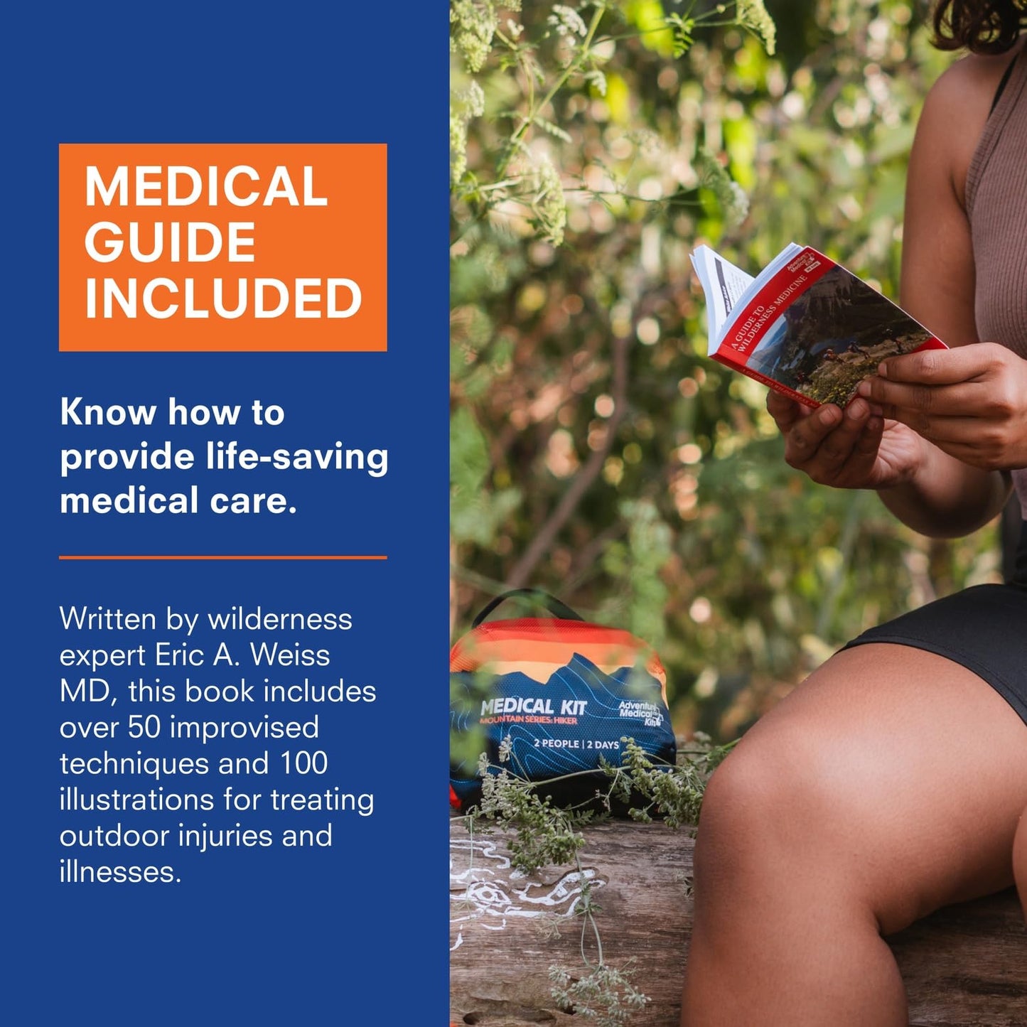 Adventure Medical Kits Mountain Series Medical Kit - Hiker - Emergency Medical First Aid Kit - for 2 People for 2 Days - Comes with a Trauma Pad, Medicine, Guide Book & More - Sunset