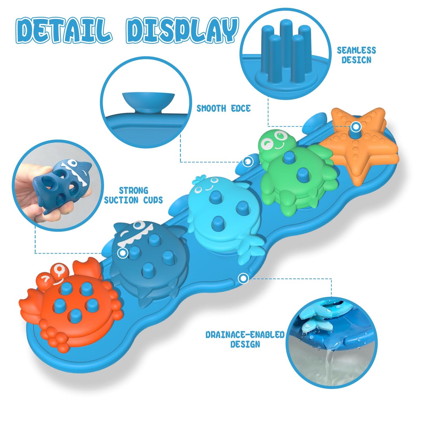 Suction Baby Bath Toys, Mold Free Silcone Shape Sorting & Stacking Bathub Toy, Sensory Toys & Best Gift for Toddlers 3 4 5 Early Learning Bathtub Fun (Ocean Animal)