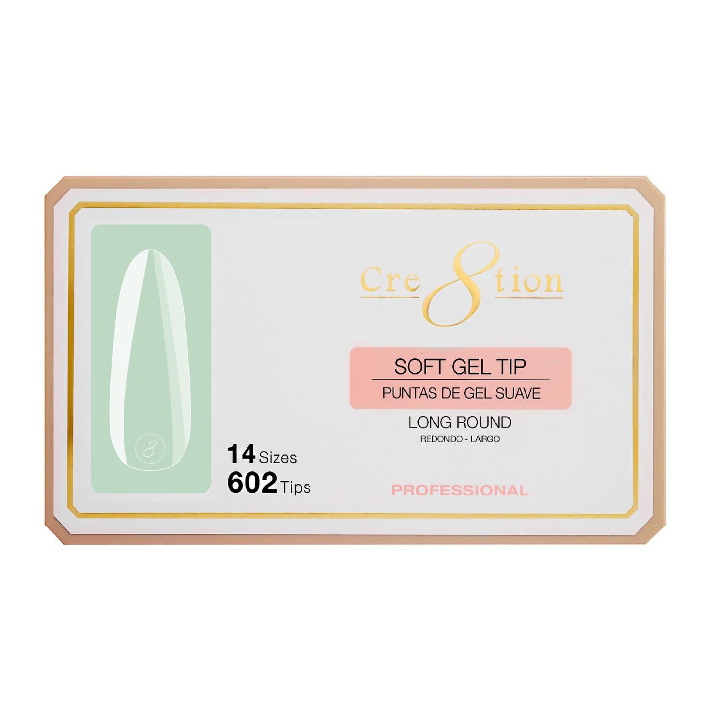 Cre8tion Soft Gel Nail Tips, Long Round Shape, 602 Tips in 14 Sizes (00-9) for Professional Nail Extensions