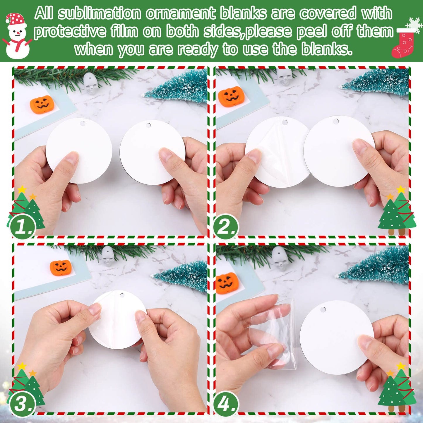 Billbotk 3" Sublimation Ornament Blanks, 30 Pieces Round Blank Sublimation Ornaments for Christmas Tree Décor, DIY Handmade Crafts(3 inches)