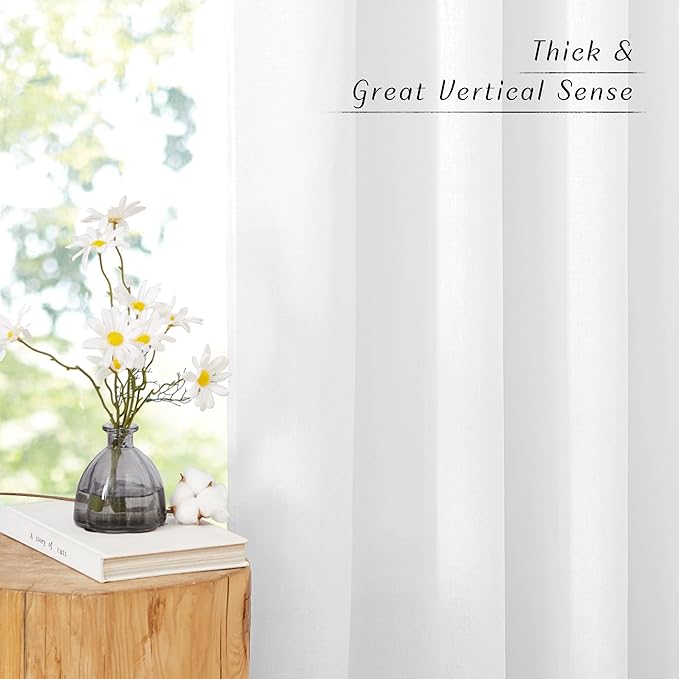 NICETOWN White Linen Curtains 90 inches Long, Grommet Thick Linen Blend Privacy Added with Light Filtering Window Treatments for Nursery/Bedroom, W42 x L90, 2 Panels