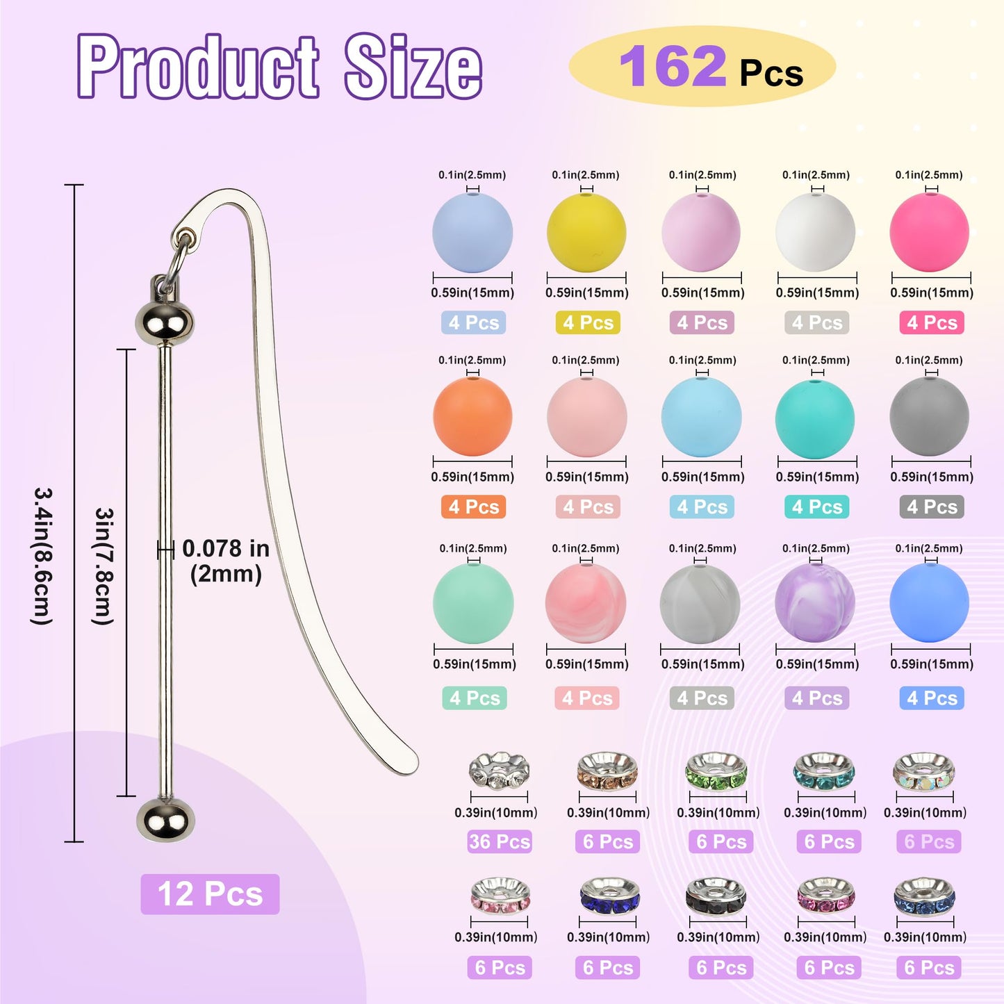 Sandure 162pcs DIY Beadable Metal Bookmarks Craft Kit with 12 Bookmarks 150 Beads Bookmark Making Kit for Adults Teachers Student Creative Gift for Readers Birthday Office Supplies