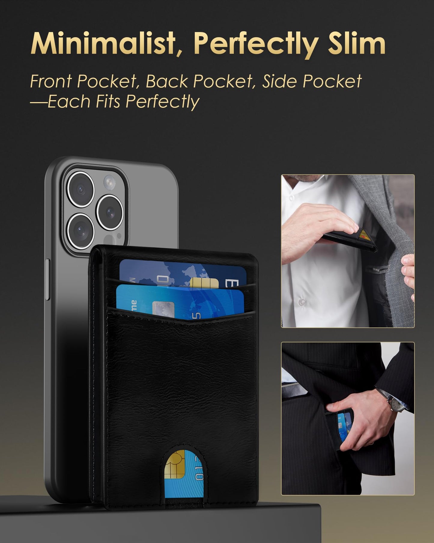 QLD Wallet for Men - RFID Blocking [Functional & Practical] Bifold Slim Minimalist Credit Card Holder Pop Up Metal Case with Cash Slot, Front Pocket with ID Window, Gift Boxed (BLACK)