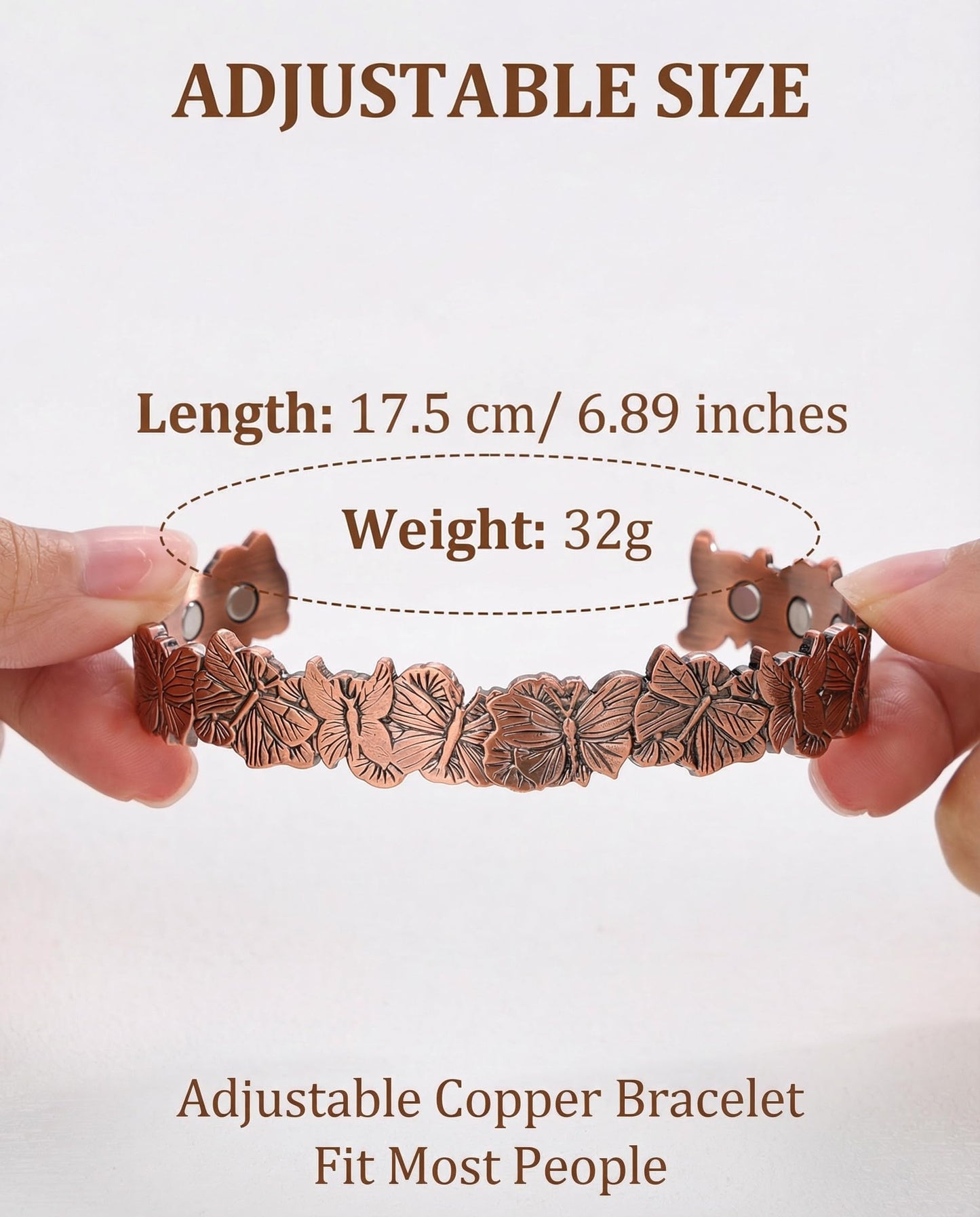 BioMag Magnetic Copper Bracelet for Women Men, 99.99% Pure Copper Cuff Bangle with 6 Pcs 3500 Gauss Magnets, Adjustable Jewerly Gift (Copper-Butterfly)