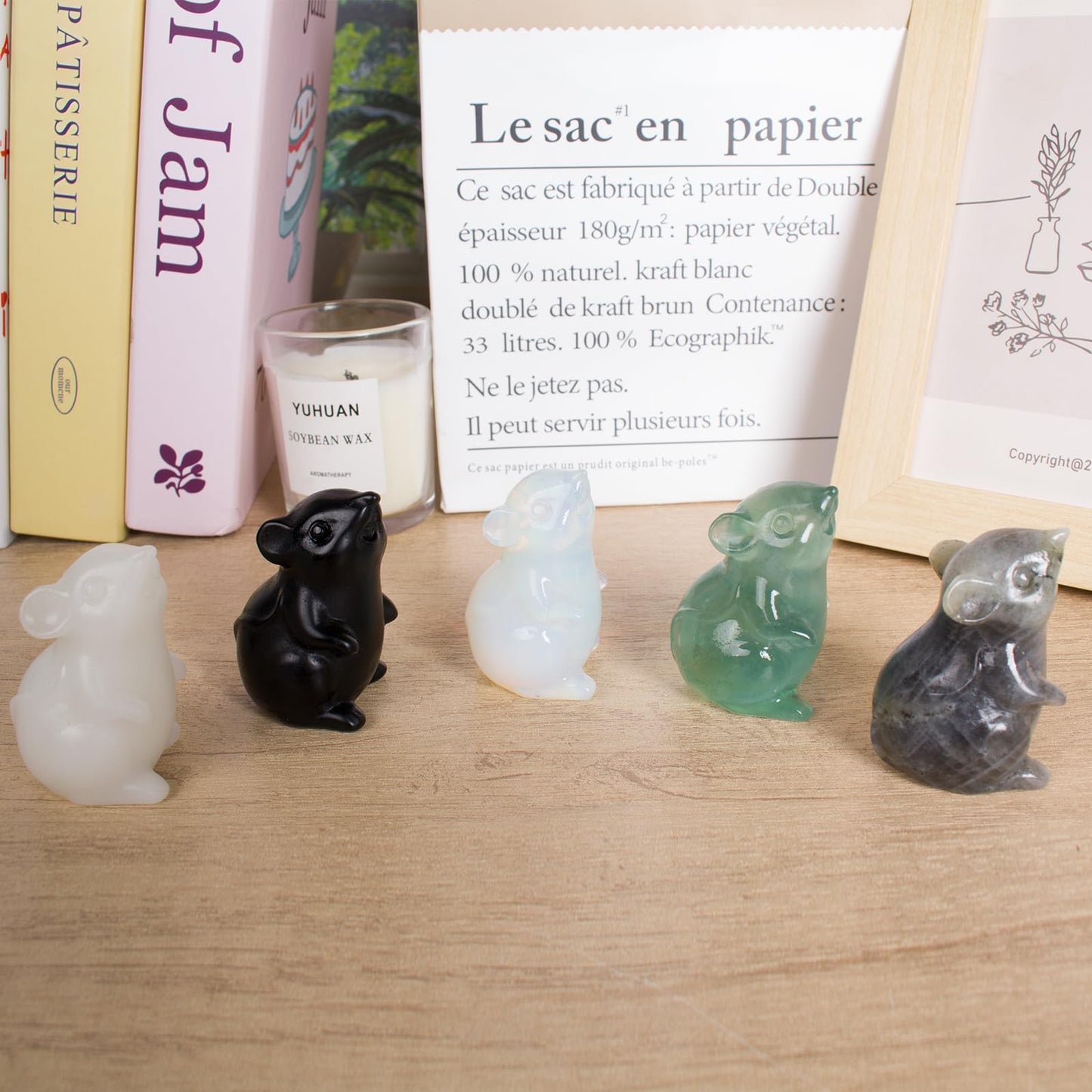 Ytbeoxk Handmade Opalite Crystal Mouse Figurine Quartz Mouse Sculpture Wealth Attracting Feng Shui Decor Mini Desk Ornament Meditation Crystal Animal Mouse Wealth Attracting.