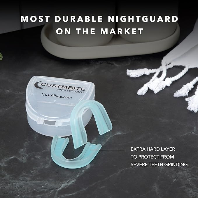 CUSTMBITE Premium Pro+ Night Guard with BiteGuard Technology, 2 Pack with Mouth Guard Case, USA Made, Mouth Guard for Grinding Teeth at Night, Bruxism NightGuard