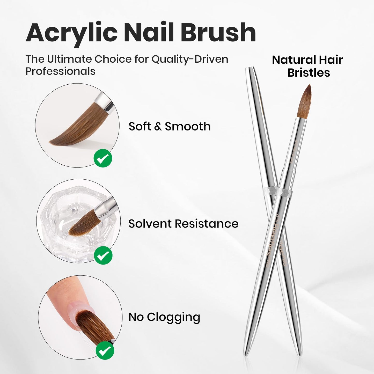 Beetles Pro 1-Pcs Acrylic Nail Brush – Professional Pure Kolinsky Bristles Acrylic Brushes for Nails Metallic Nail Art Brushes for Nails Extension Gel, 3D Carving – Salon Quality Manicure Tool (10#)