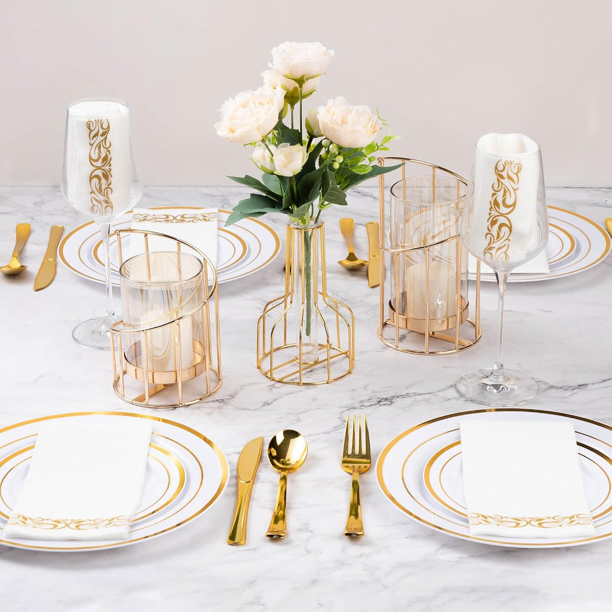 Goodluck 100-Pack Linen-Feel Disposable Guest Towels – Soft and Absorbent Paper Hand Towels for Bathroom or Kitchen – Elegant White Napkins with Gold Design for Parties, Weddings, Dinners Events