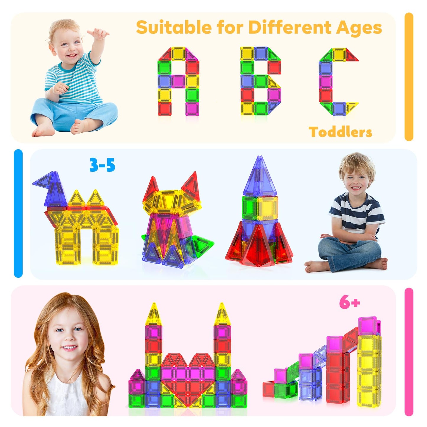 Mini Magnetic Tiles - 75 PCS Travel Magnetic Tiles, Micro Magnet Travel Toy for Kids Ages 3+, STEM Educational Building Set Construction Toys, Boys Girls Toddlers Birthdays Day Gifts