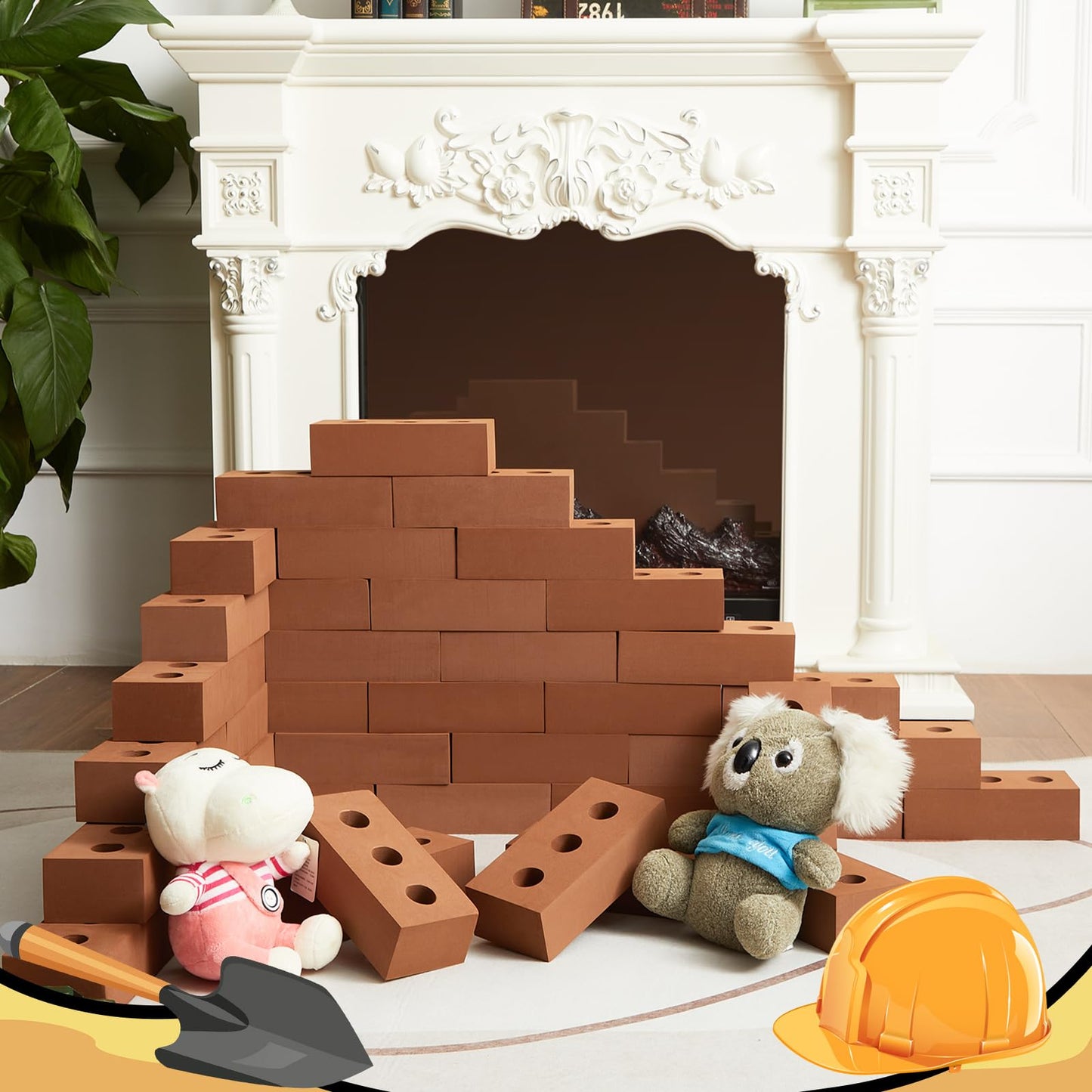 Deekin Foam Brick Building Blocks for Kids Thick Blocks Foam Large Fake Brick Construction Toy for Stacking Construction, 8 x 4 x 2.4 in(30 Pcs,Square Circle Holes)