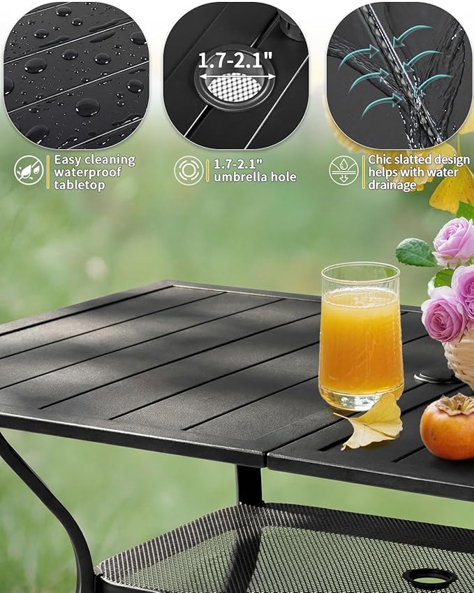 Outvita Outdoor Patio Table for 6 Person, Black Rectangular Metal Frame Patio Classic Dining Table with 1.65" Adjustable Umbrella Hole for Garden Lawn Backyard Deck, 60" L x 35" W x 29" H