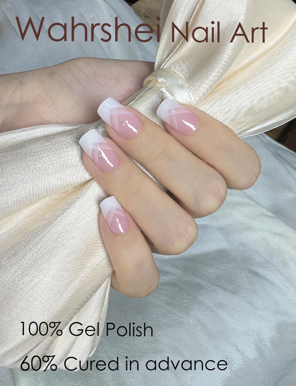 Wahrshei Semi Cured Gel Nail Strips, 20pcs French Gradient Gel Nail Stickers Work with UV, Easy to Use and Remove