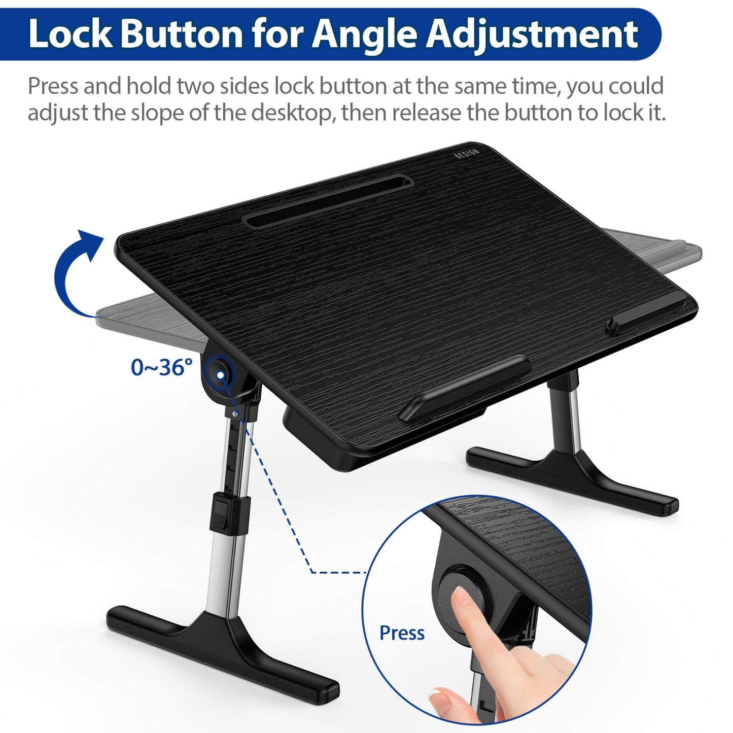 Besign LT05 Adjustable Laptop Table, Lap Desk, Portable Standing Bed Desk, Foldable Sofa Breakfast Tray, Notebook Computer Stand for Reading and Writing, Medium Size, Black