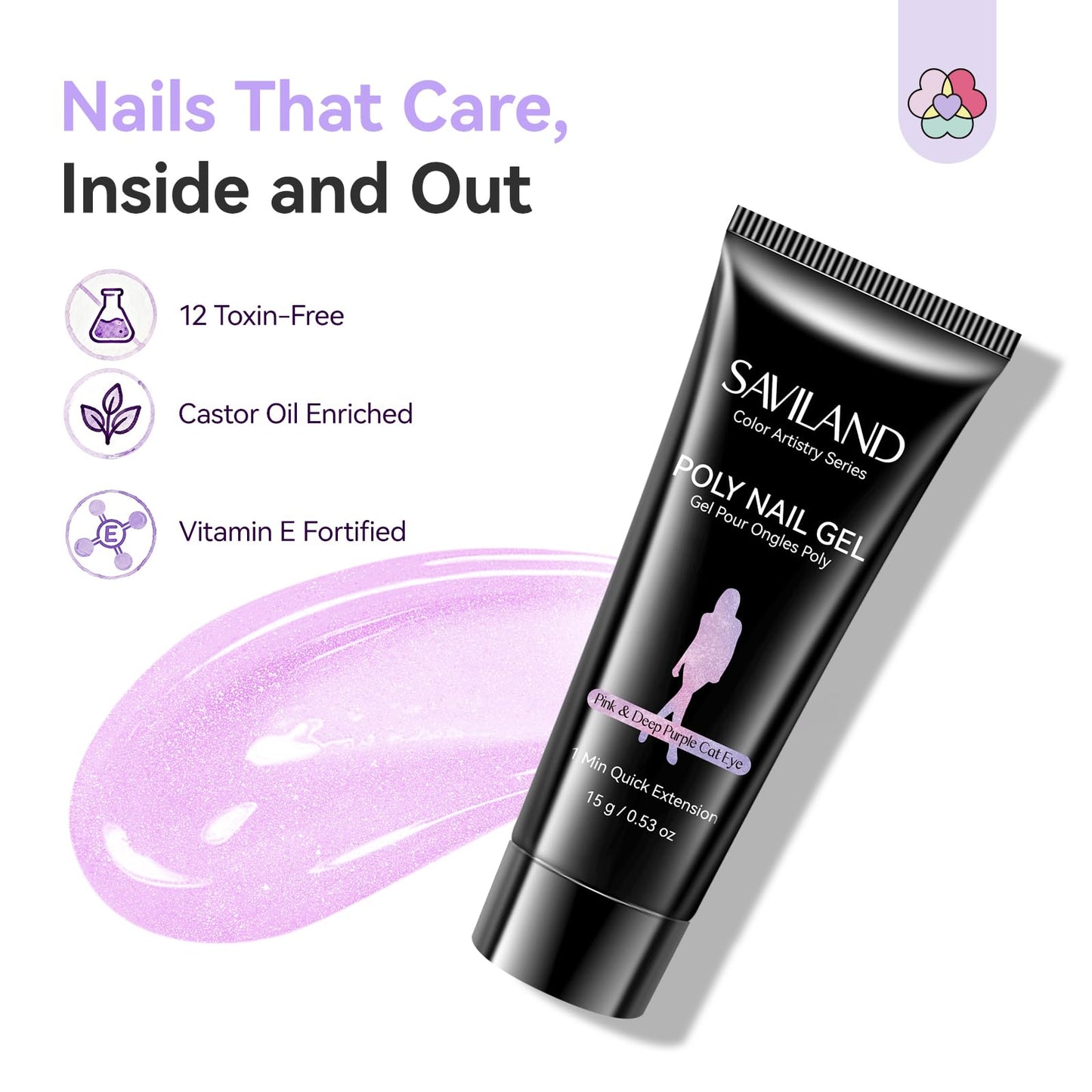 SAVILAND Hema-Free Poly Gel: Fast & Easy Poly Extension Gel Nail Kit 6 Colors with Cat Eye Effect, 28-Day Lasting Nourishing with Castor Oil, Beginner-Friendly Stays for Quick Nail Extensions Home DIY