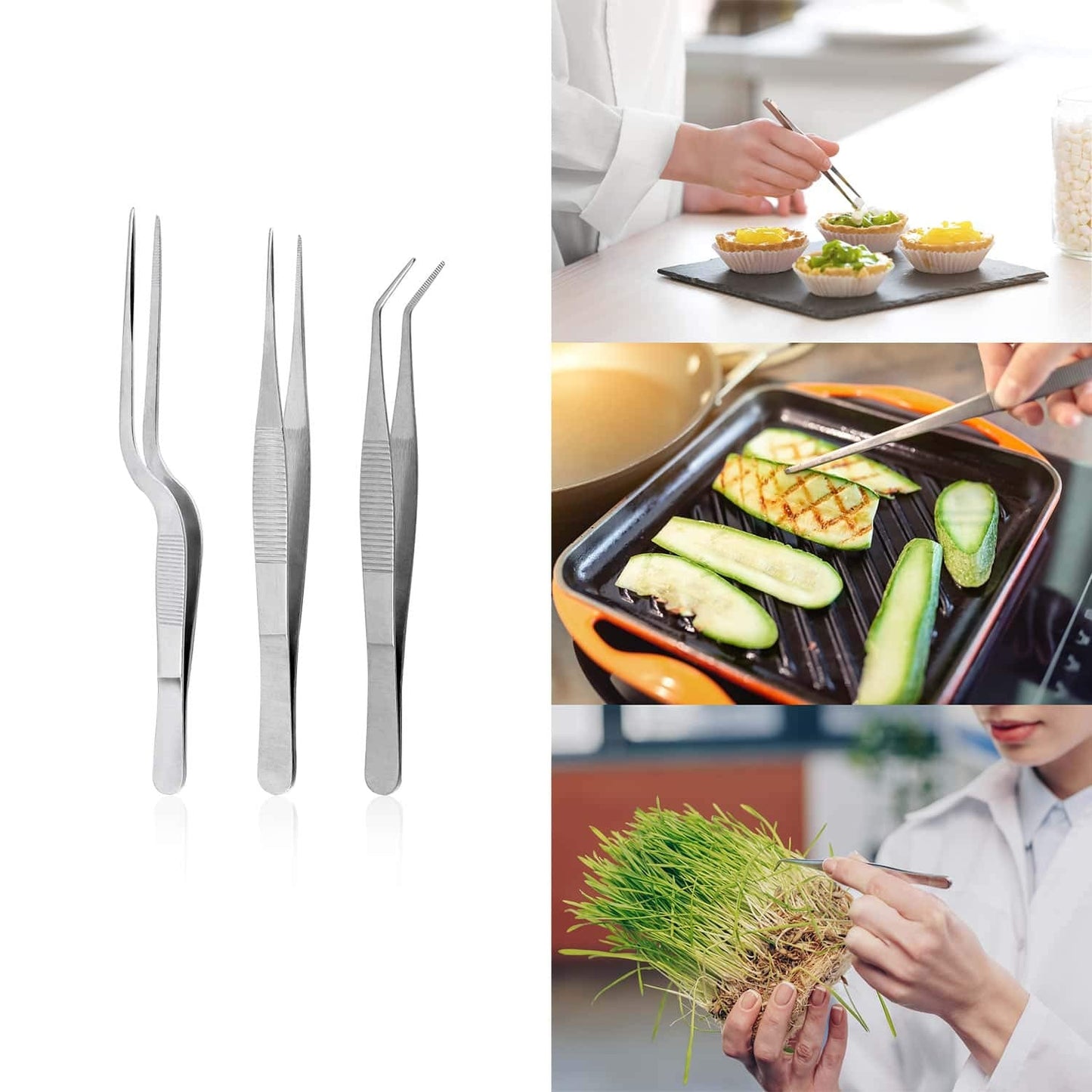 Cridoz 6 Pcs Stainless Steel Kitchen Cooking Tweezers Precision Tongs Drawing Spoons Offset Spatula for Food Culinary Plating Decorating