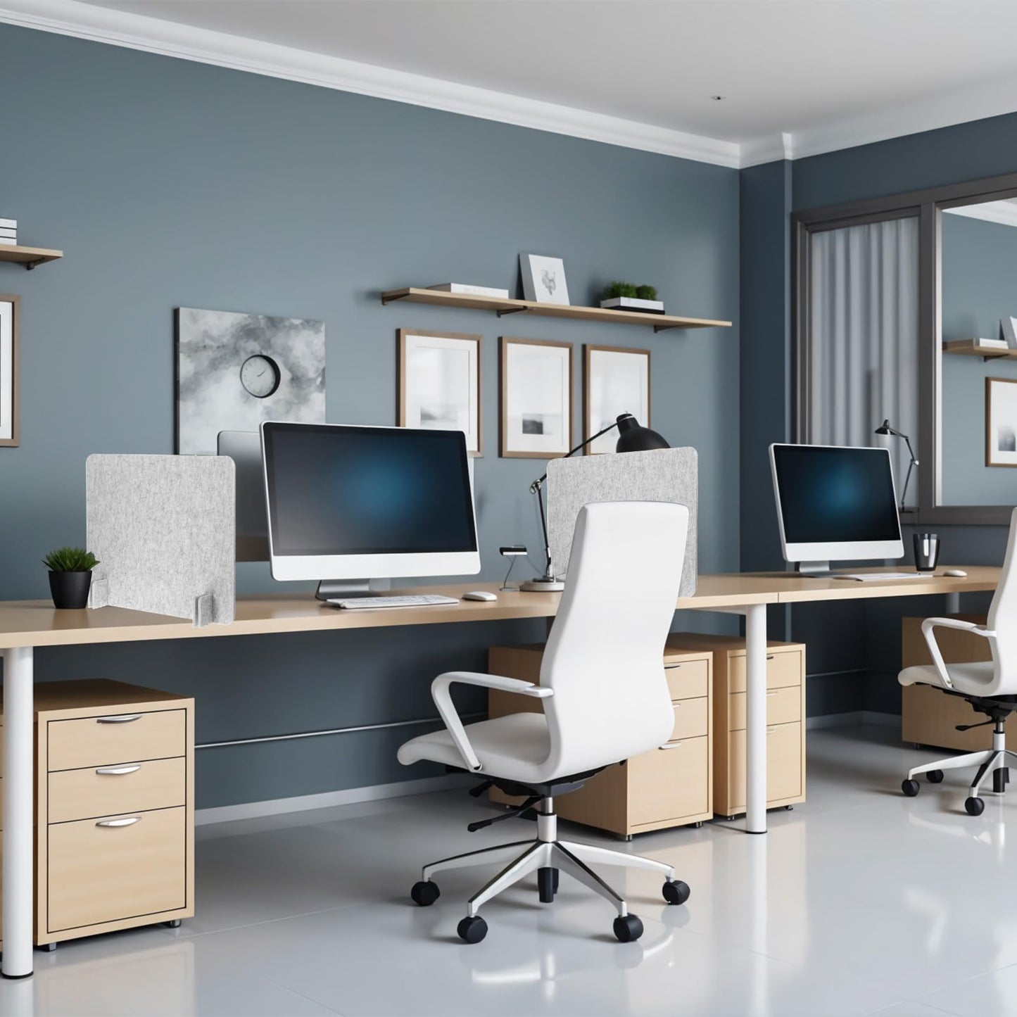 BOHUIZ 2pcs Acoustic Desk Privacy Panel, 24 x 16" Desk Dividers for Students Desk Partition with Support Feet for Office or Home Use(Silver Gray)