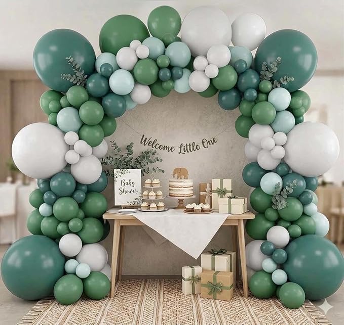 Dusty Blue & Sage Green Balloon Arch Kit, Double Stuffed – Slate Blue, Teal, Dusty Green & White Matte Latex Balloons for Baby Shower, Birthday & Wedding