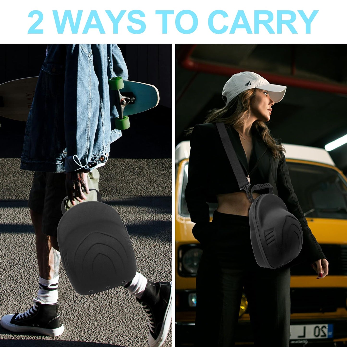 Hat Travel Case for Baseball Caps,Hard Hat Carrier Storage Case with 1 Pack Black Baseball Cap and Adjustable Shoulder Strap, Hat Organizer Holder Bag for 6 Baseball Caps for Men and Women - Black
