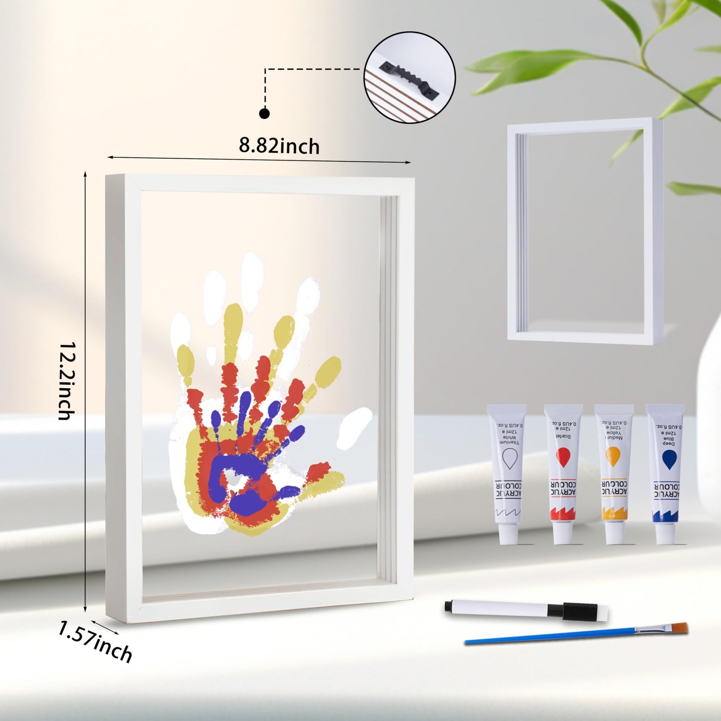 CHERRY CHEERS Family Handprint Kit, DIY Craft Keepsake Wooden Frame, Endless Gift Set, Non-Toxic Paints, Transparent Sheets (White)