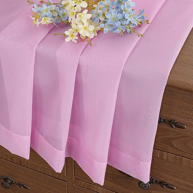 Light Pink Small Sheer Curtains 2 Panels Set, Kitchen Curtains 36 Inch Length, Elegant Light Filtering Short Window Drapes for Living Room Bedroom, Dual Rod Pocket Design, 2x42Wx36L Inches