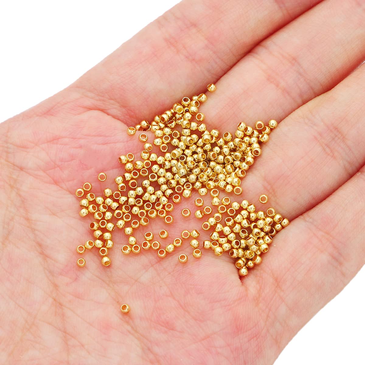 BEADIA 14K Gold Plated Round Spacer Beads 2mm 600pcs for Jewelry Making Findings Non Tarnish