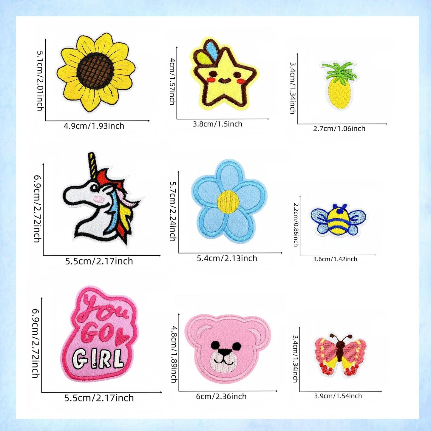 60pcs Random Assorted Styles Iron on Patches, Sew on Repair Embroidered Applique Patches for Hats, Jacket, Clothes, Backpacks – DIY Crafts Gift for Girl
