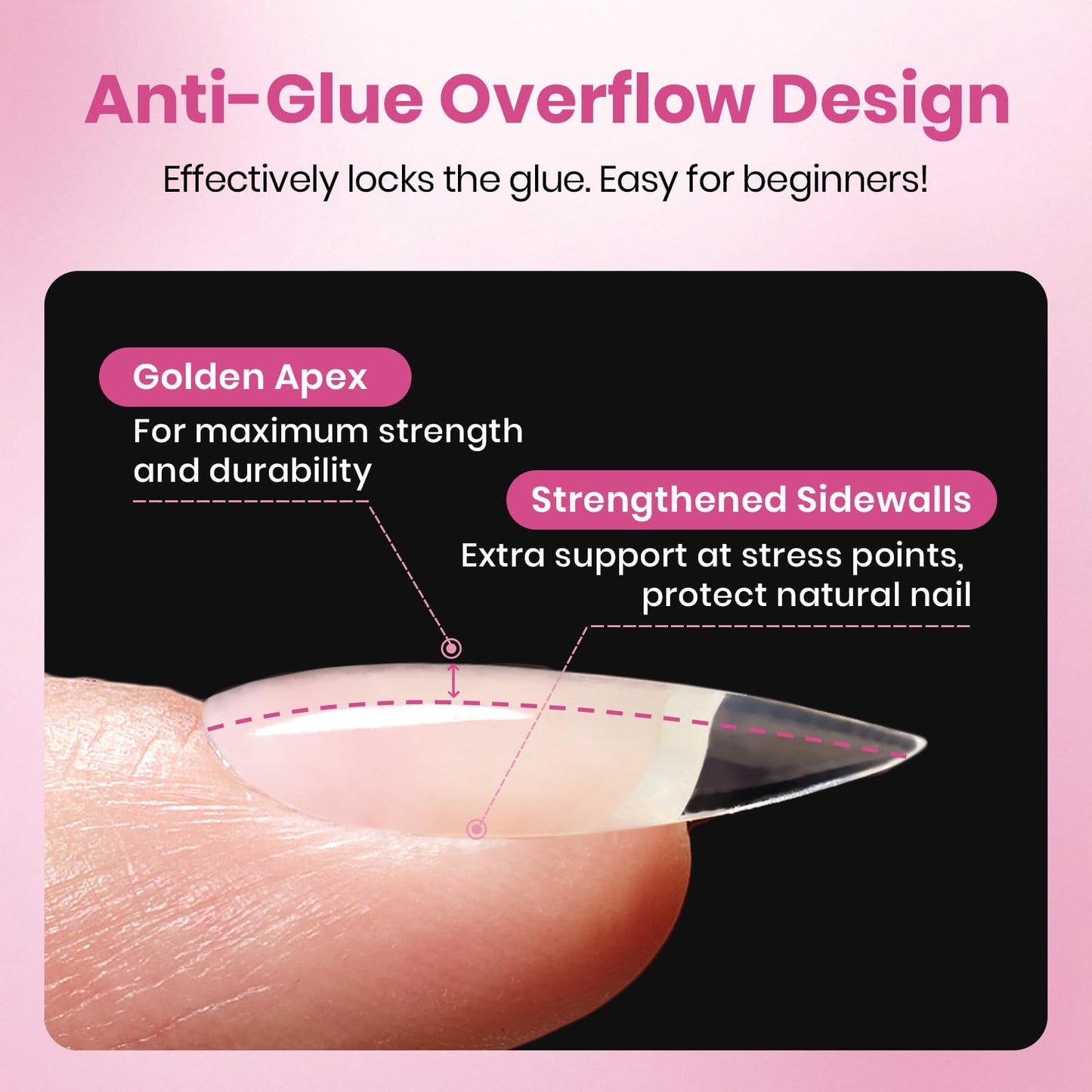 Beetles Gel Nail Tips Flat-X - Almond Coffin Medium, 320pcs 16 Sizes, Pre-Etched Half Matte Full Cover Soft Acrylic False Nail Tips Easy DIY Press on Nail Extension Salon for Flat & Natural Nail Beds