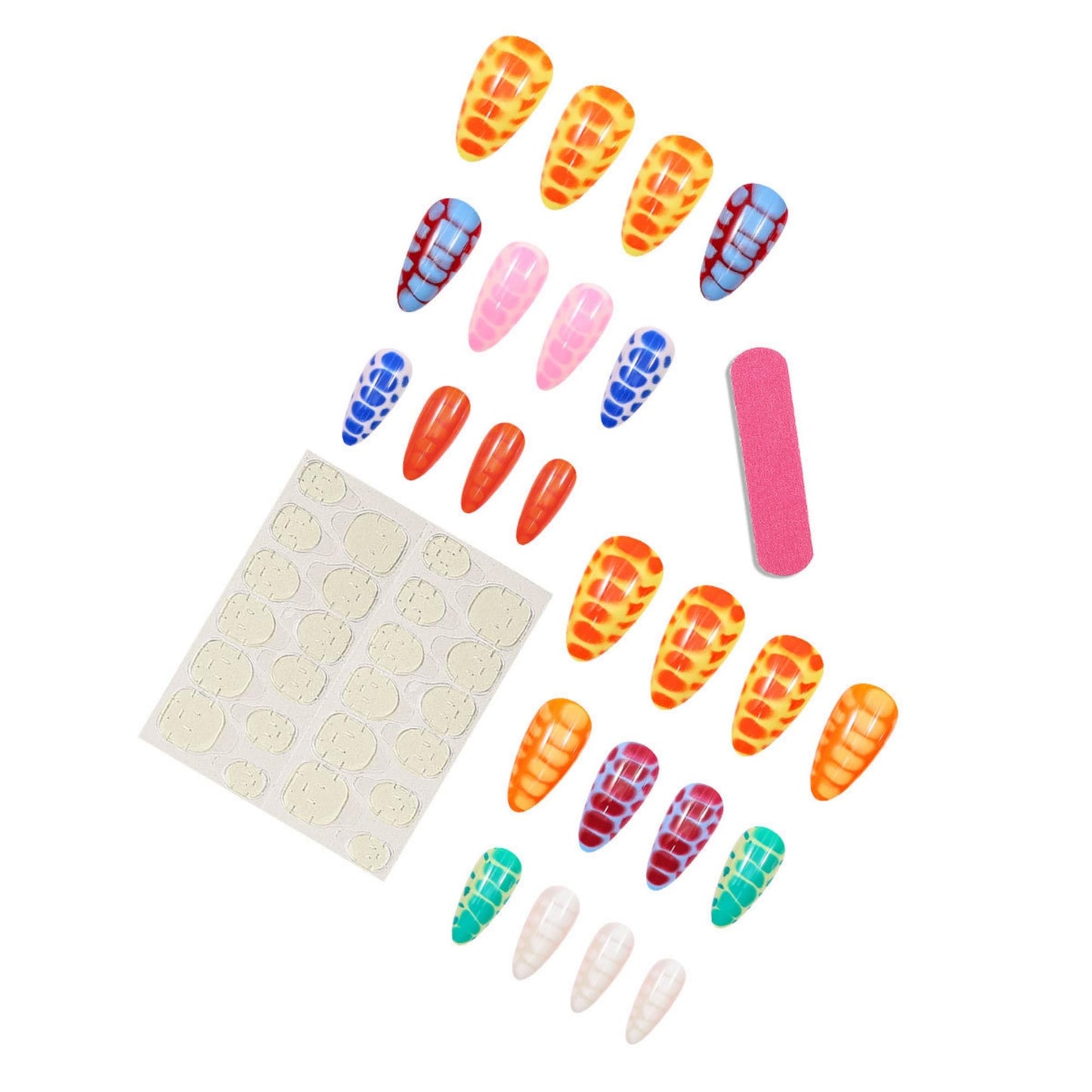 octoswave Press on Nails Medium Almond Fake Nails Cute Artificial Nail Green Blue Pink Stick on Nail for Women 24pcs