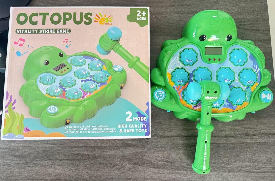 JOYBLI Octopus Vitality Strike Game, Educational Musical Whack-A-Mole Toy with 2 Game Modes, Digital Score Display, Toddler Early Developmental Learning Toy, Fun Birthday Gift for Kids Age 2+