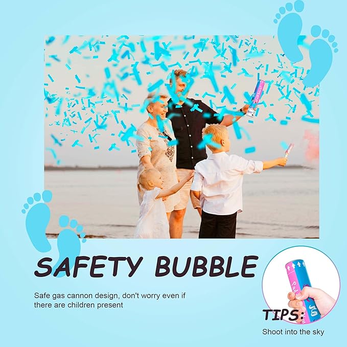 POPUPARTY 4 Pack Gender Reveal Confetti Cannon | No Powder Confetti Poppers | Ideal for Baby Boy Gender Reveal Decoration (4 Blue)