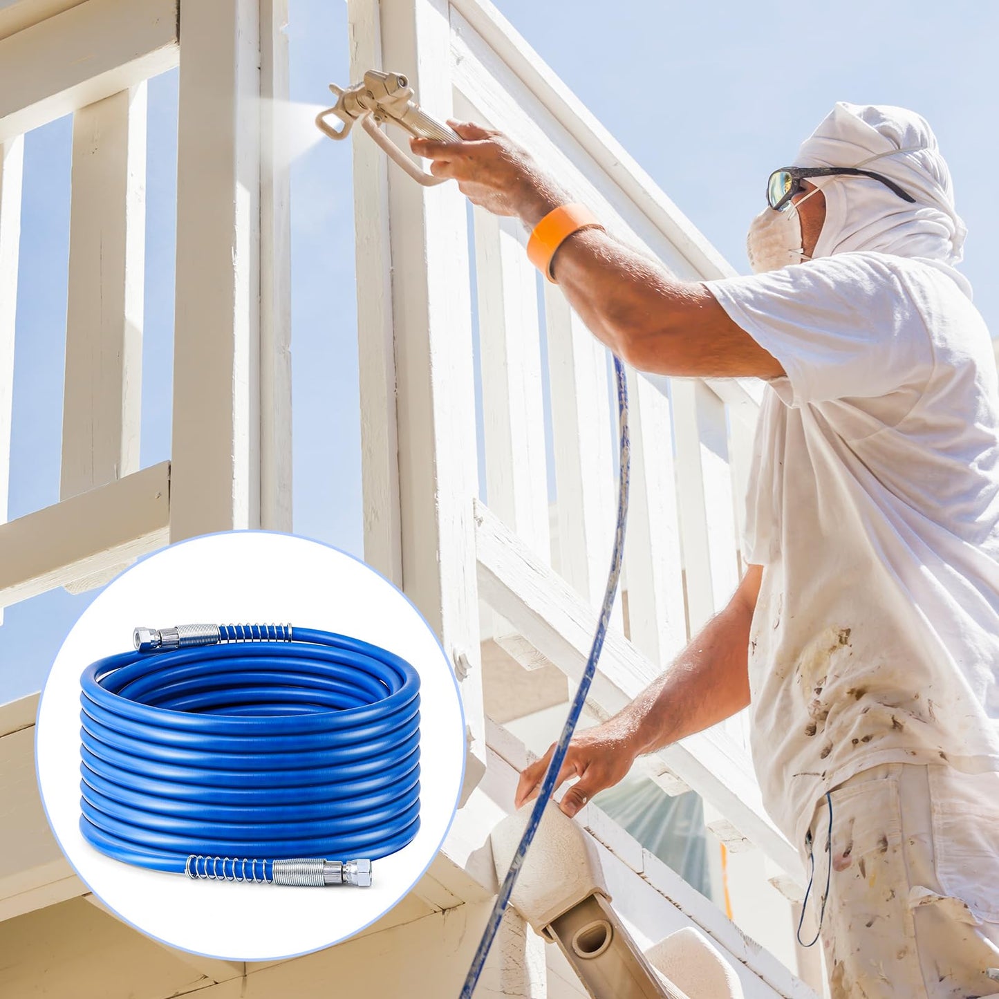Gyfent 50Ft x 1/4" NPT Airless Paint Sprayer Hose, 8500PSI High Pressure Airless Paint Spray Hose with 5Ft Whip Hose & 1/4" Hose Connector & Sprayer Swivel Joint for Airless Spraying Machine