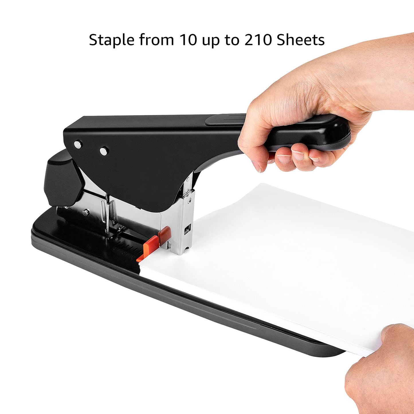 Amazon Basics Effortless Heavy Duty Stapler, 210 Sheets High Capacity, Large Office Stapler with 1000 Staples, Black