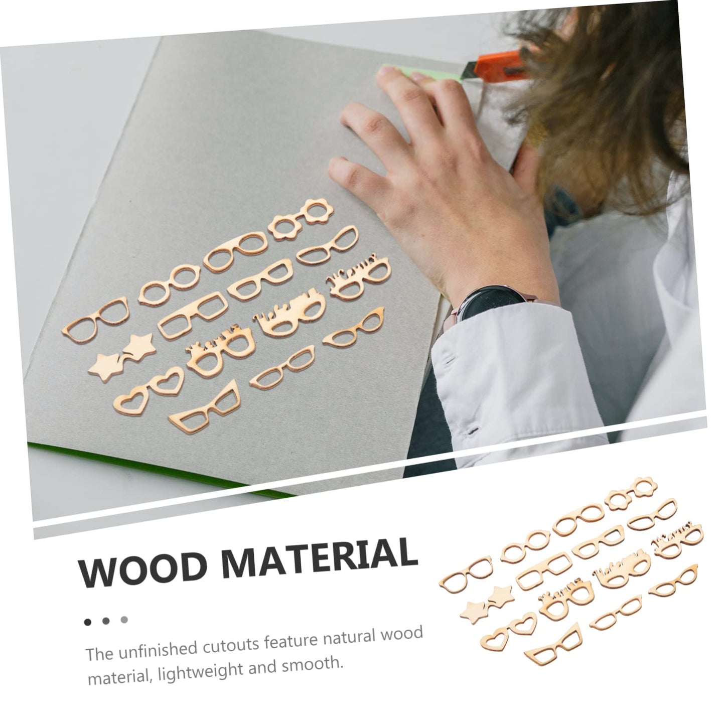 COHEALI 51Pcs Unfinished Wooden Glasses Cutouts DIY Craft Shapes Lightweight Smooth Wood Slices for Kids Painting and Creative Projects