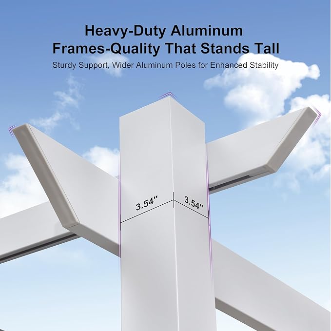 PURPLE LEAF 10' x 13' Aluminum Outdoor Pergola White Modern Grape Trellis Retractable Pergola with Double Sun Shade Canopy Metal Pergola with Light for Patios Backyard Deck Garden, Blue