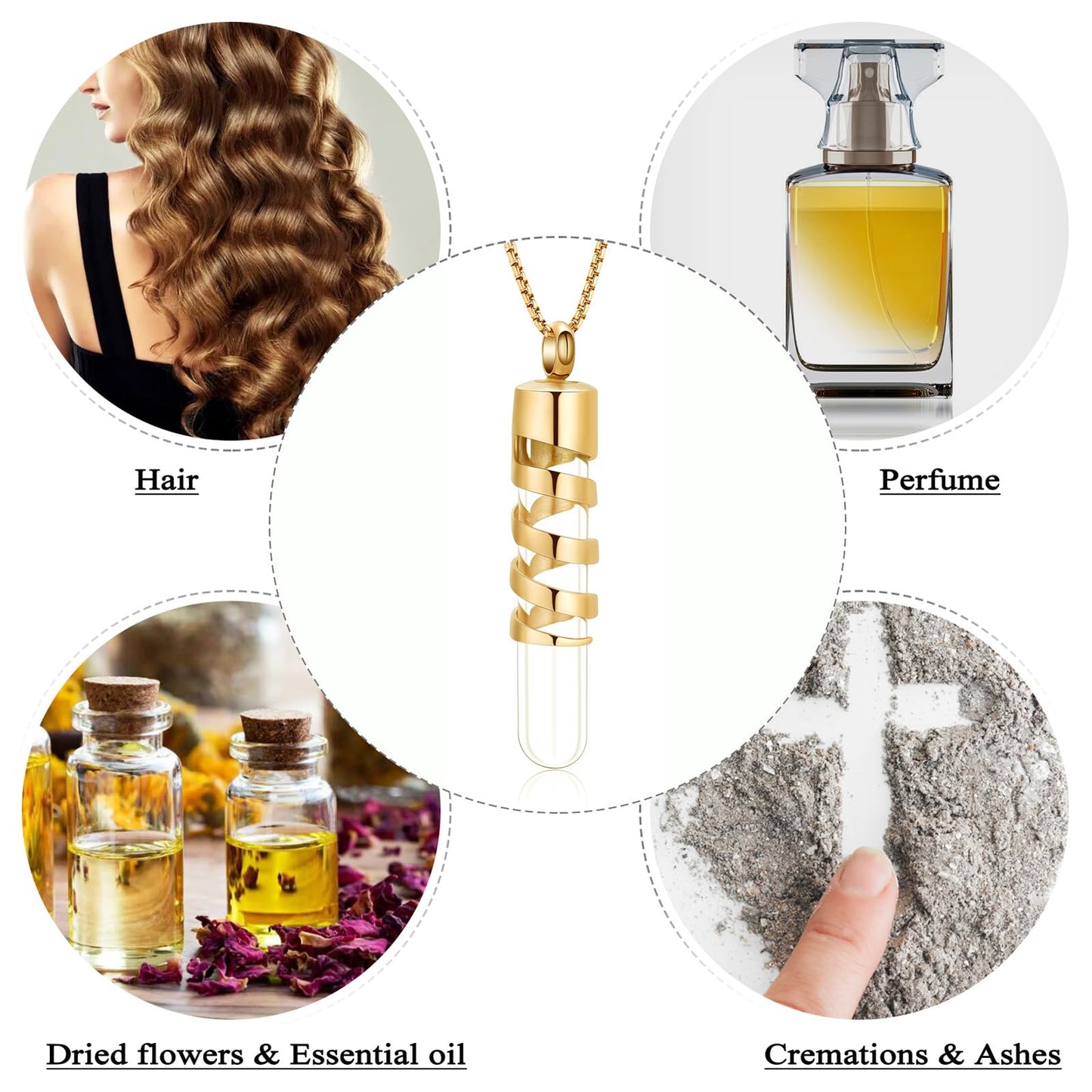 Oinsi Clear Glass Tube Cremation Urn Jewelry Ashes Holder Necklace Keepsake Memorial Pendant Including Box/Fill Kits (Customize-Text/Image)