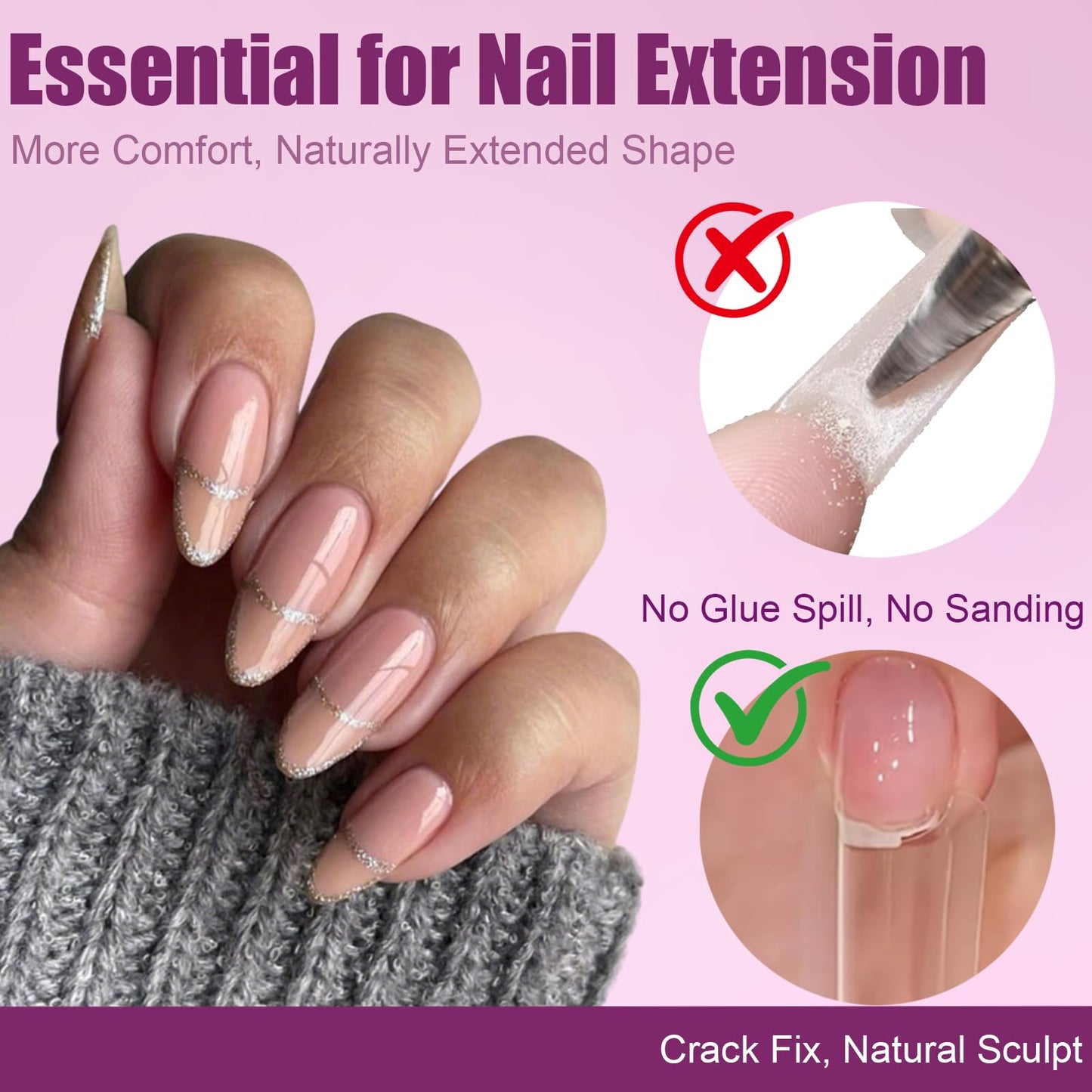 Vnjaoi 280 Pcs Original Sandwich Nails Dual Form with Guide Lines Long Oval Nail Mold for Builder Gel Nail Extensions Art Design Salon DIY at Home