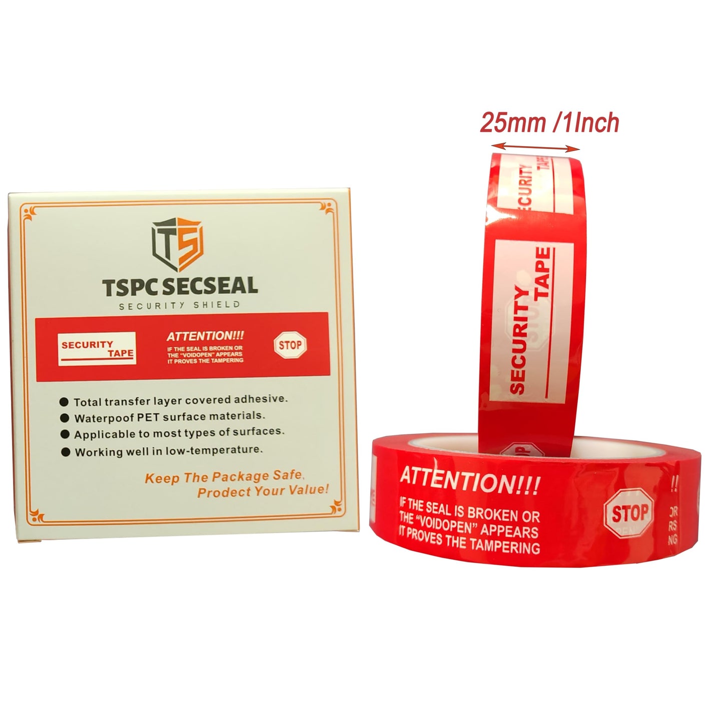 TSPC SECSEAL 2 Rolls,1" x55 Yards Total Transfer Tamper Evident Security Packing Tape Seals (Superior Tamper Proof with Thick Void Film)