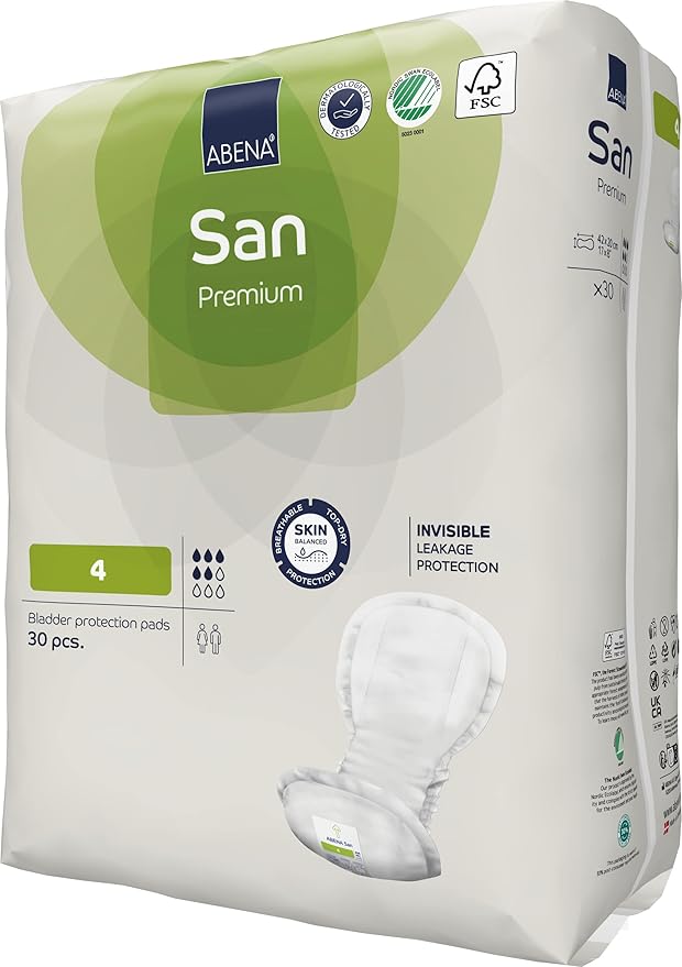 Abena San Premium Incontinence Pads, Moderate Absorbency, (Sizes 4 to 7), Size 4, 90 Count