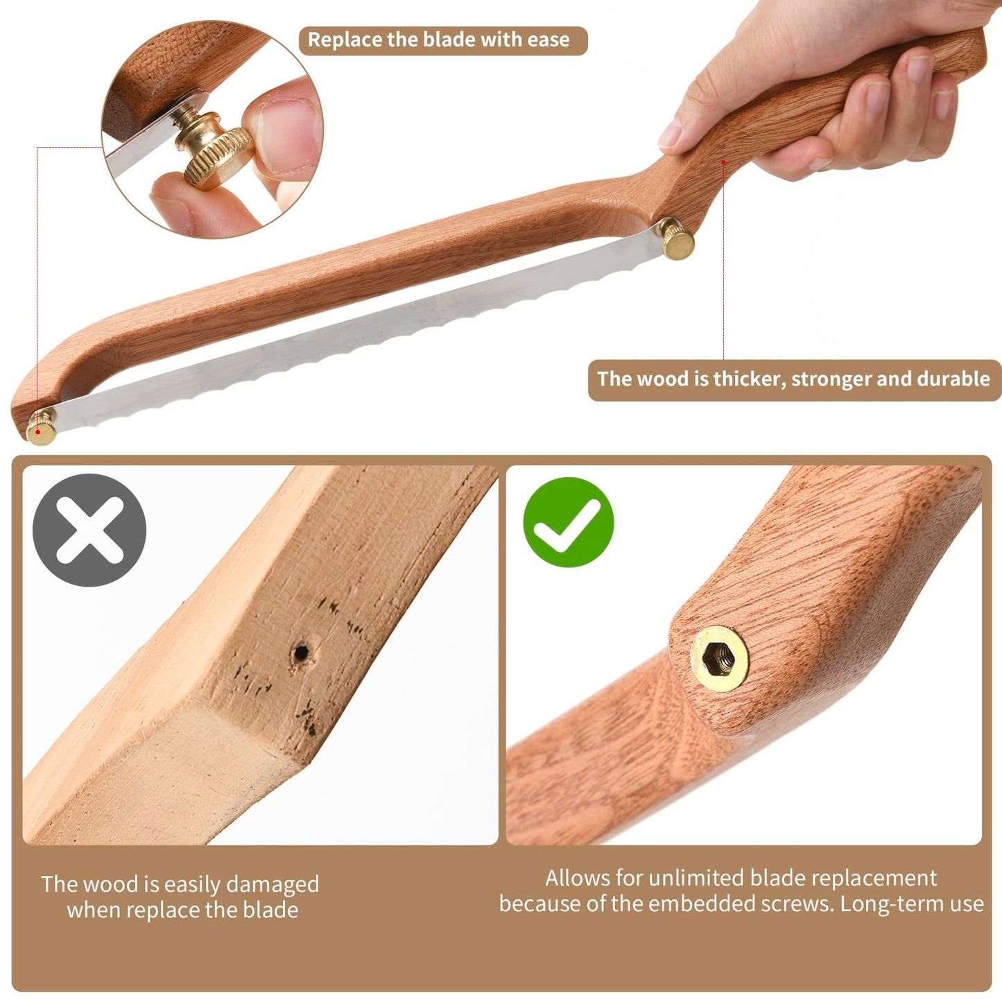 Uprichya Bread Knife for Homemade Bread Sourdough, Serrated Bread Slicer & Bread Bow Knife with Ergonomic Grip for Easy, Clean & Even Slicing