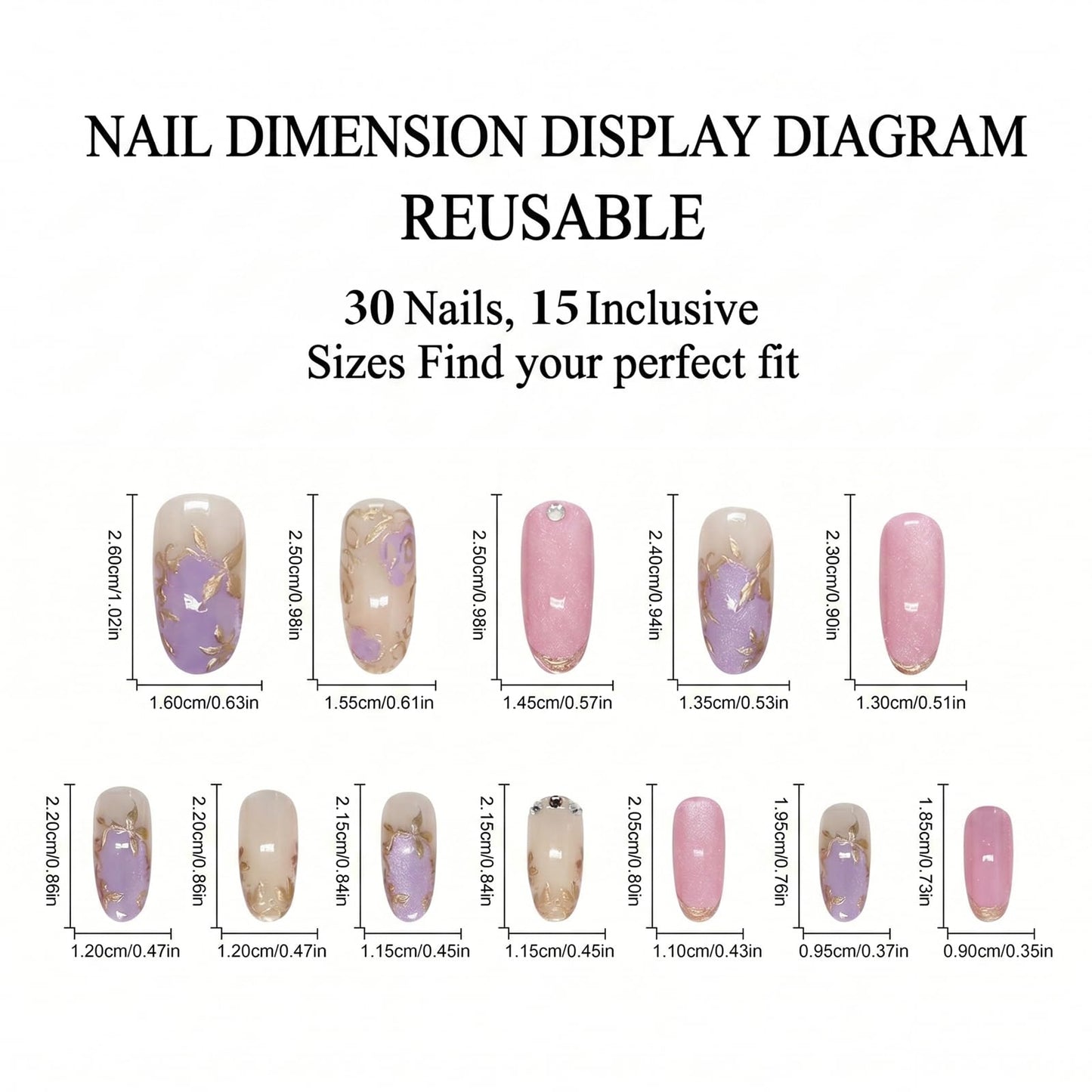 IMRAIN Almond Press on Nails, Medium Fake Nails, Vintage 3D Rose Flower Gold Outlining, 30 Pcs Reusable Glue on Nails for Women, Salon Quality