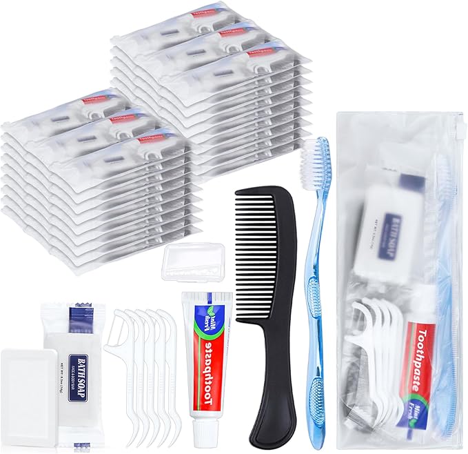 10 Sets Personal Hygiene Kit Bulk, Disposable Toothbrushes with Toothpaste Floss Comb Soap and Cover, Toiletry Kits Homeless Supplies Bulk for Women,Men,Travel,Homeless