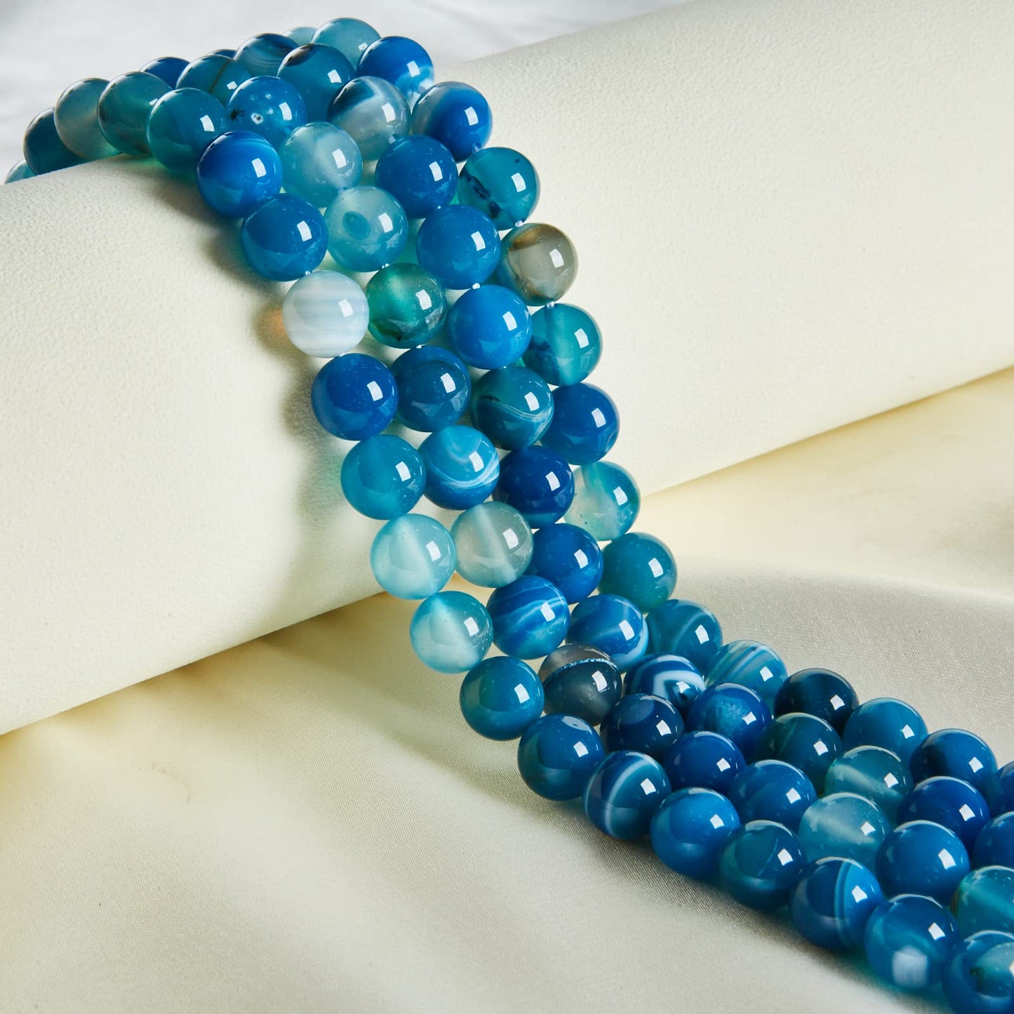 60pcs 6mm Blue Stripe Agate Beads Natural Gemstone Beads Round Loose Beads for Jewelry Making