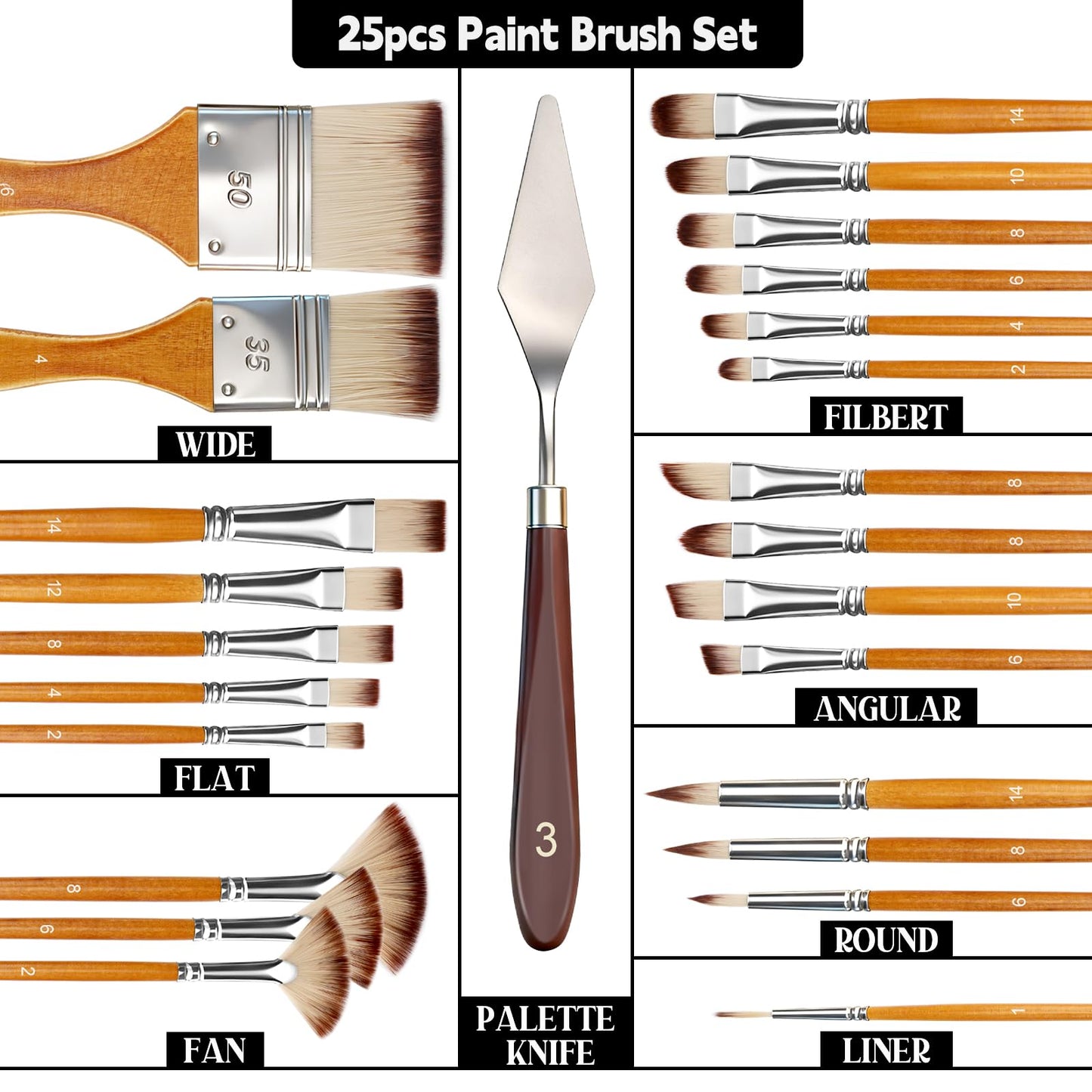 Halobios 25pcs Paint Brush Set, Professional Paint Brushes with Canvas Roll and Palette Knife, Acrylic Paintbrush Kit for Artist,Watercolor,Oil,Gouache