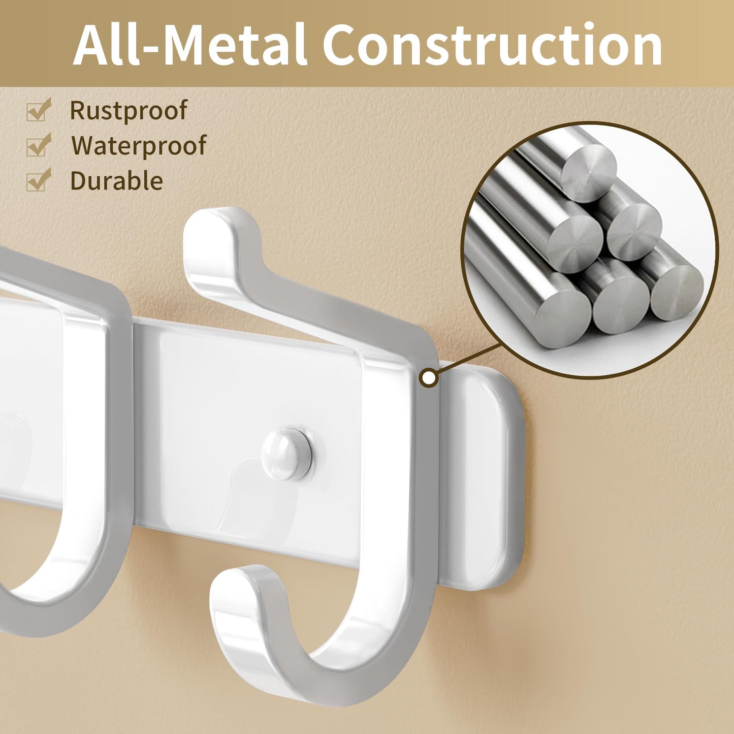 pickpiff Coat Rack Wall Mounted Heavy-Duty: Metal Coat Hanger 6 Hooks for Hanging Hat, Clothes, Robe, Keys, Backpack, Bathroom Towels, Jacket, Purse - Closet, Door, Entryway, Mudroom (White, 2 Pack)